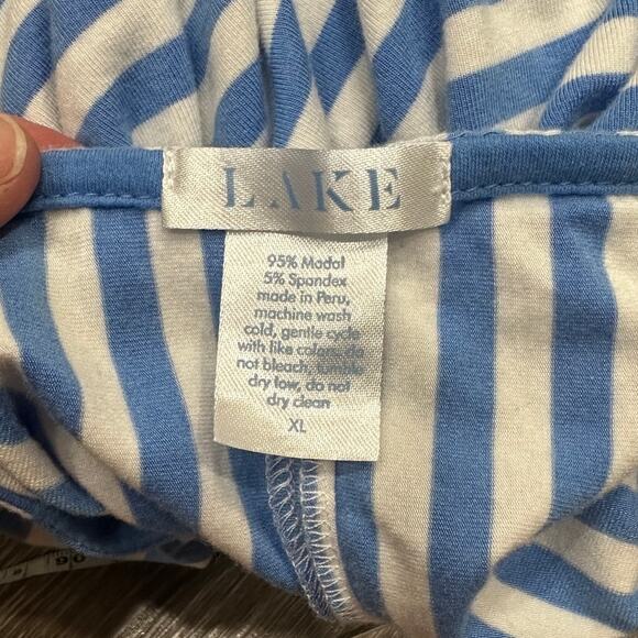 Lake Seafarer Blue Stripe DreamKnit Stretch Jersey Caftan Coastal Preppy Lounge - Picture 11 of 12